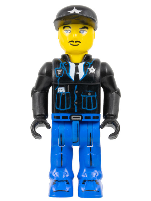 LEGO js016: Police – Blue Legs, Black Jacket, Black Cap with Star