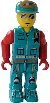 LEGO js027: Crewman with Dark Turquoise Vest and Pants, Red Arms