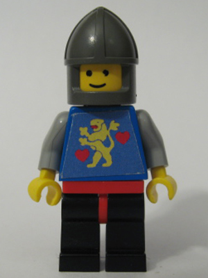 LEGO twn042: Castle Guard, Lion with Hearts, Black Legs , Dark Gray Chin-Guard (Stickered Torso)