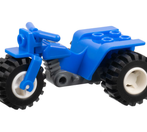 LEGO 30187c06: Driewieler met donker blauwachtig grijs chassis en witte wielen – ingekerfde gaten op de achterwielen Blauw