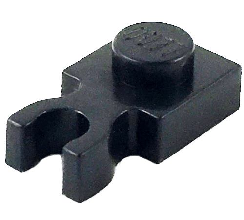 LEGO 4085c: Black Plate, Modified 1 x 1 with U Clip Thick (Vertical Grip)