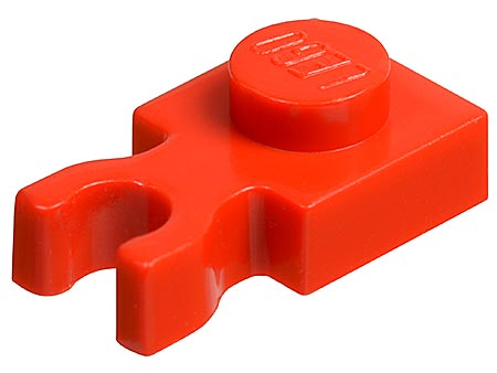 LEGO 4085c: Red Plate, Modified 1 x 1 with U Clip Thick (Vertical Grip)