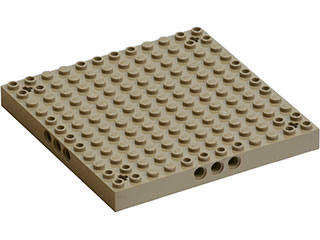 LEGO 52040: Dark Tan Brick, Modified 12 x 12 with 3 Pin Holes on each Side and Axle Holes in Corners