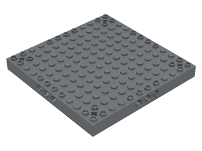 LEGO 52040: Dark Bluish Gray Brick, Modified 12 x 12 with 3 Pin Holes on each Side and Axle Holes in Corners