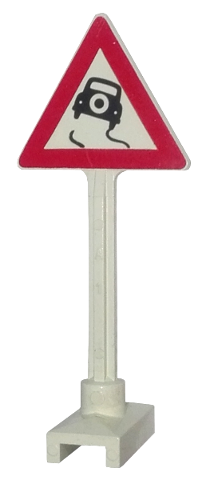 LEGO 649pb08a: Road Sign Triangle with Skidding Car Pattern (Car with Tire on Back)