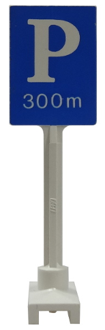 LEGO 675p01: White Road Sign Square-Tall with Parking ‘P’ and ‘300m’ Pattern