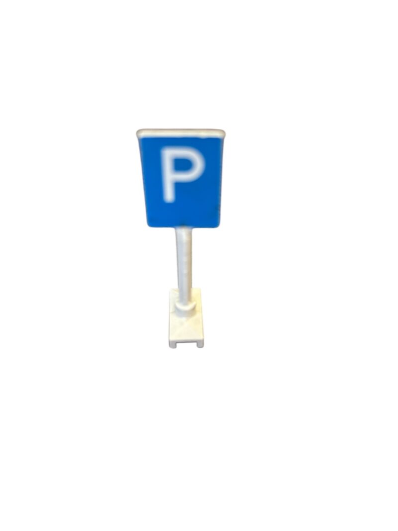 LEGO 675px01: White Road Sign Square-Tall with Parking Capital Letter P on Blue Background Pattern